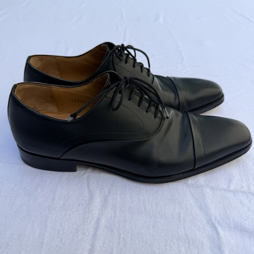 Magnanni Mens Shoes Oxford Black Leather Cap Toe Size 9 Wide 15959 Made In Spain